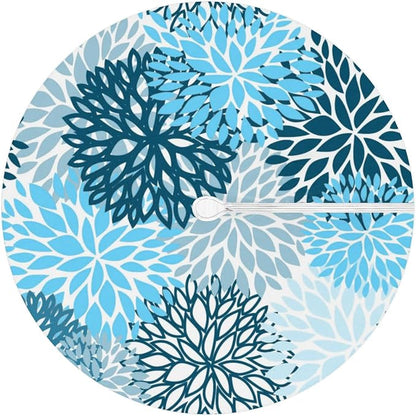 Round Tablecloth with Umbrella Hole and Zipper Elastic Fitted Table Cloth 36"-44" Oil-Proof Waterproof Chrysanthemum Patio Table Cover for Outdoor Dining Picnic Party, Spring Summer Blue Floral