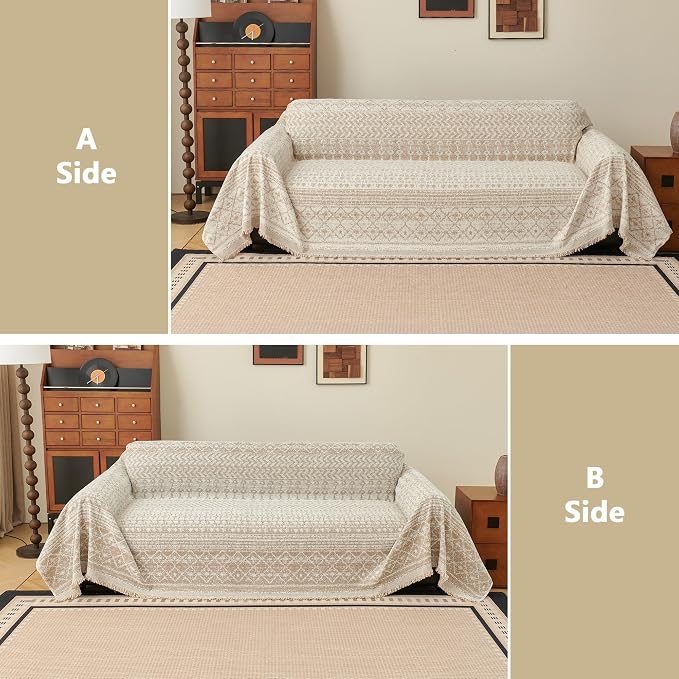 MEETSKY Boho Couch Cover for Sectional Sofa, Chenille Loveseat Sofa Covers Washable Pet Friendly Geometric Couch Covers