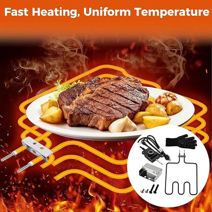 1500 Watt Heating Element 50°F To 450°F For Masterbuilt Electric Smoker and Grill,With Adjustable Thermostat Cord Controller and Stainless steel connection box By Romalon