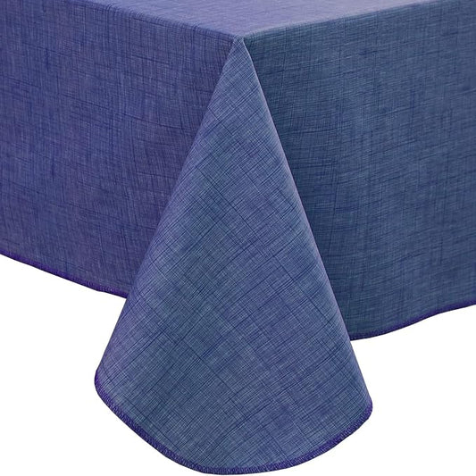 LIBERECOO Vinyl Tablecloth with Flannel Backing, Denim Blue, Waterproof, Stain-Resistant, Easy-Clean Table Cover for Dining, Kitchen, and Outdoor Use, 60" x 60" Square