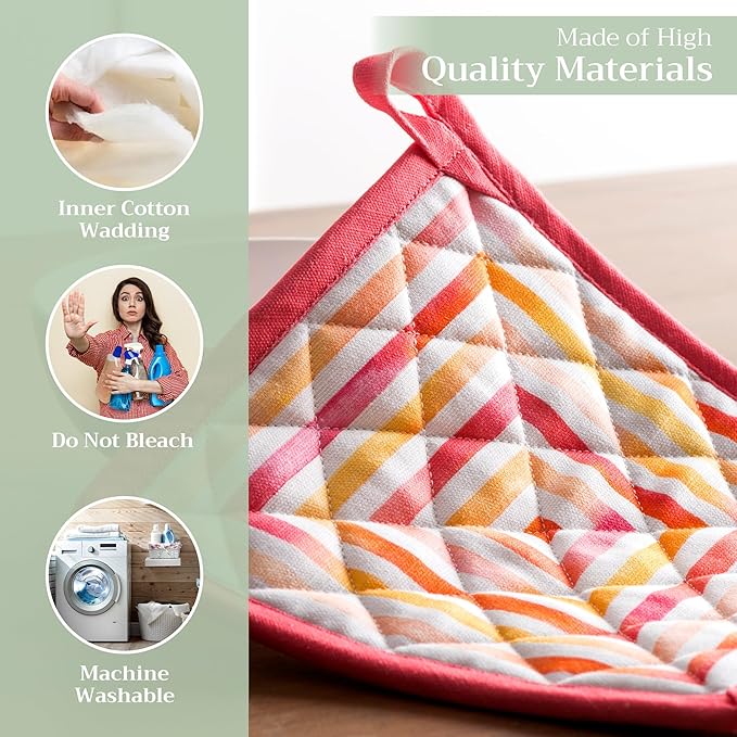 Maison d' Hermine Pot Holders 100% Cotton Heat Resistant Potholders 8" x 8" Hot Pads with Loop BBQ Cooking Baking Hotel Farmhouse Kitchen Handling Hot Pans Spring Summer (Pack of 2, Summer Maze)