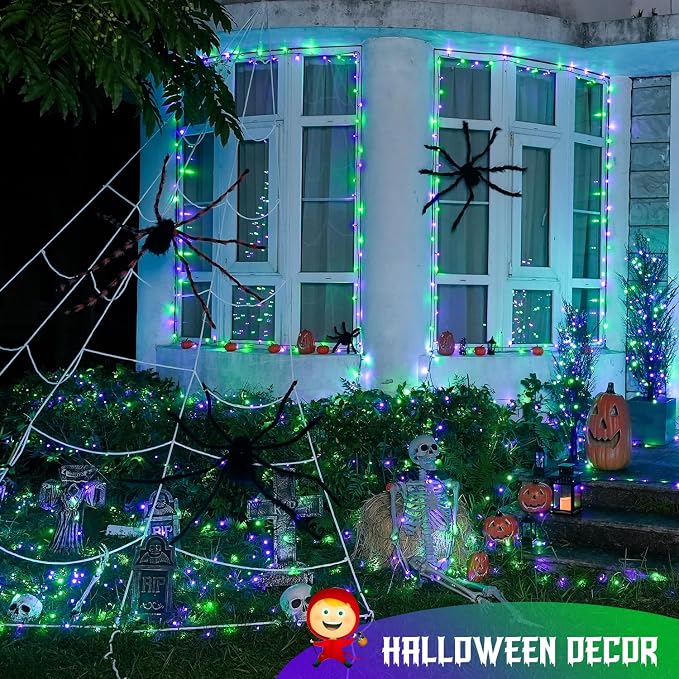 JMEXSUSS 66ft 200 LED Purple and Green Halloween Lights Plug in | Connectable ,8 Modes, Waterproof, Halloween String Lights for Tree Yard Outdoor Indoor Bedroom Garden Patio Decor