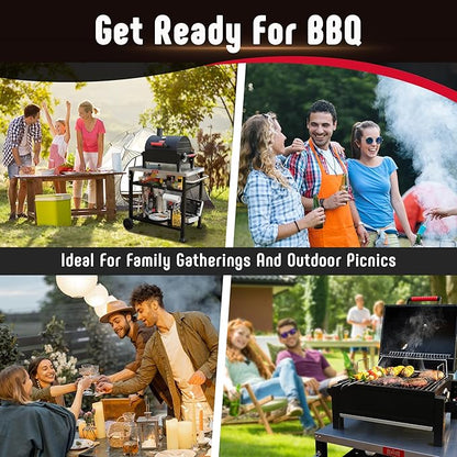 Feasto Portable Tabletop Charcoal Grill, 354 Sq.In Cooking Area with Cast Iron Grates & Temp Gauge, Small BBQ Grill for Camping, Picnic, RV, Outdoor Patio, Grey