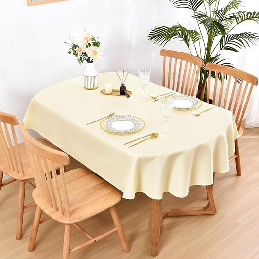 Wolkemer Oval Tablecloth 60 x 84 Inch Washable Fabric Table Cloth | Oval Table Cloth, Solid Ivory Cloth Tablecloth, Oval Table Cover for Dining Wedding Party Banquet Tabletop Decoration