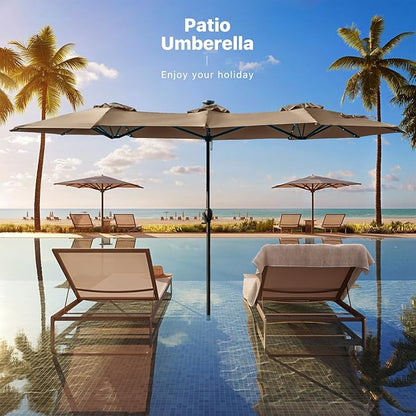 FREE SOLDIER 13ft Patio Umbrella with 36 LED Solar Lights Double Sided Outdoor Umbrella for Patio Table Umbrella with Solar lights for Garden Yard Pool (Tan)