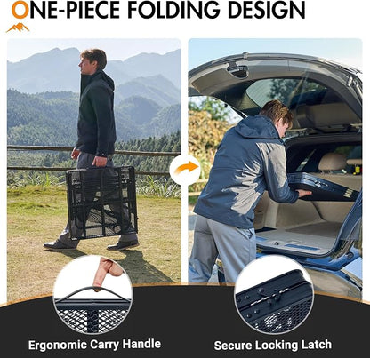 Portal 4 ft Folding Camping Grill Table Heavy Duty Portable Outdoor for BBQ | Iron Mesh Folding Grill Table with 2 Adjustable Heights(15" & 29"), Heat-Resistant Tabletop for BBQ & Outdoor Cooking Gray