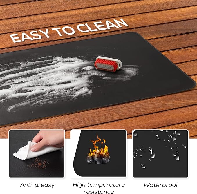 FLASLD Under Grill Mat, 36 X 48 inches Fireproof and Waterproof Pad for Outdoor Charcoal Grills, Gas Grills, Oil Fryers and Smokers, Black Protective Deck and Patio Mat