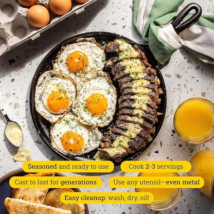 Lodge Round Seasoned Cast Iron Griddle 10.5 Inches - Round-Shaped, Pre-Seasoned Iron Griddle Pan - Non-Toxic, PFAS-Free Cookware - Compatible with Stovetop, Oven, Grill, or Campfire
