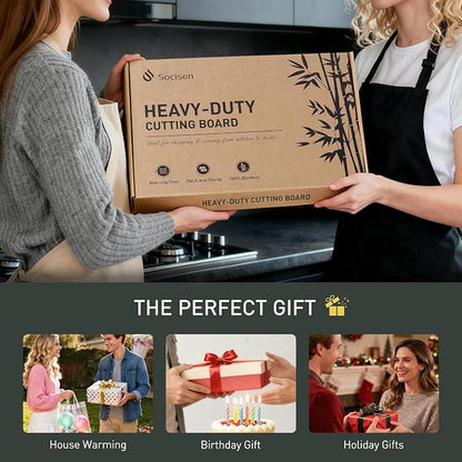 Extra Large Bamboo Wooden Cutting Board Wood Cutting Boards for Kitchen | Heavy Duty, End Grain, Non Toxic, Non Slip, Cutting Board Set, Solid Thick, Juice Groove, Butcher Block, Best Kitchen Gift