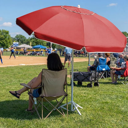JEAREY 6.5ft Sun Shade Umbrellas, Portable Umbrella with Stand, Lightweight Sun Protection Free Standing Sport Umbrella for Outdoor Sports, Camping, Fishing, Patio, Beach, Red