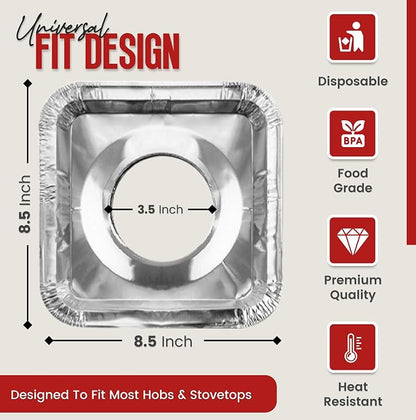 Aluminium Gas Stove Burner Covers (50 Pack) - Disposable Gas Stove Cover Liners, Heat-Resistant Gas Stove Top Covers for Gas Burners and Stove Covers for Gas Stove Top the Perfect Kitchen Accessories