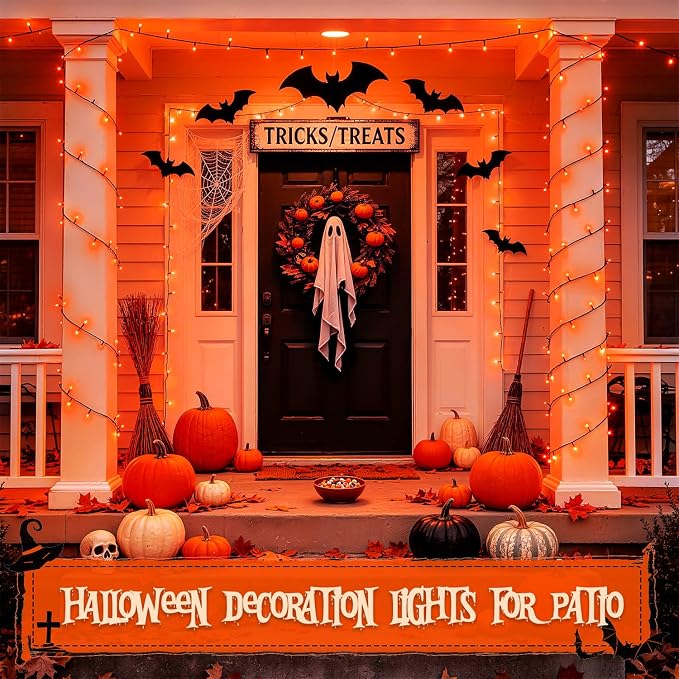 JMEXSUSS 250 LED Orange String Lights, 91.5ft Halloween Lights Plug in | Connectable Fall Light, 8 Modes, Waterproof, Indoor/Outdoor, for Yard Patio Porch Rail Halloween Fall Christmas Holiday Decor
