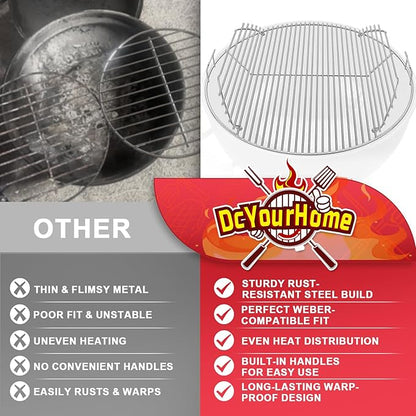 7436 Cooking Grate Hinged for Weber 22" Original Kettle Charcoal Grills, Round Replacement Grate for Weber Performer, Jumbo Joe Premium, Master-Touch,Bar-B-Kettle & Other 22 Inch Charcoal Grills