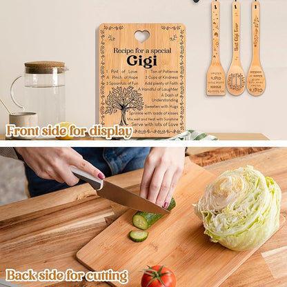 Gigi Gifts - "Recipe for a Special Gigi" Gigi Gifts for Grandma Cutting Board Set, Bamboo-Made Engraved Utensil Set Gifts for Gigi Cutting Board, Mothers Day Gifts for Gigi.