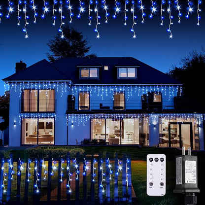 JMEXSUSS 400 LED 38.8 Ft Blue & White Icicle Christmas Lights for Outside | Connectable Icicle String Lights Plug in with Remote, 8 Modes Christmas Lights Indoor Outdoor for Party Christmas Eave Decor
