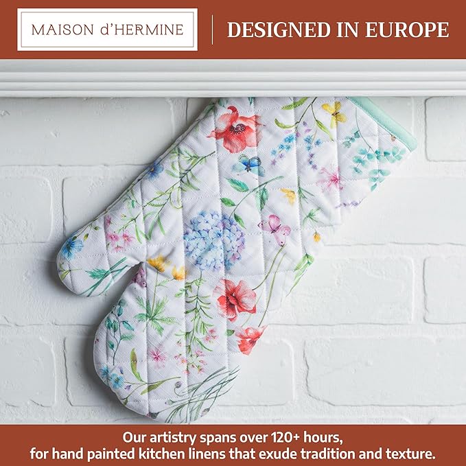 Maison d'Hermine Oven Gloves 100% Cotton Oven Mitt 7" x 13" with Loop Heat Resistant BBQ Cooking Gloves Baking Grilling Kitchen Hotel Home Farmhouse Spring Summer (Pack of 1, Just Floral)