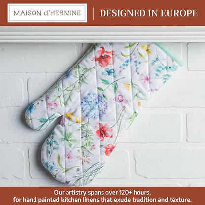 Maison d'Hermine Oven Gloves 100% Cotton Oven Mitt 7" x 13" with Loop Heat Resistant BBQ Cooking Gloves Baking Grilling Kitchen Hotel Home Farmhouse Spring Summer (Pack of 1, Just Floral)