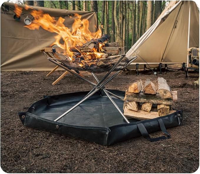 Camping Fireproof Mat Outdoor BBQ Fire Pit Cooking Mat Double Layer Silicone Coated Flame Retardant Heat-resistant Portable Reusable and Waterproof Cloth Black Size: 41 * 36 inches Weight: 17.3 oz