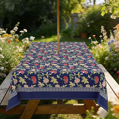 Outdoor Tablecloth with Umbrella Hole Elegant Zipper Patio Table Cloth for Outdoor Patio Garden Yard Decor