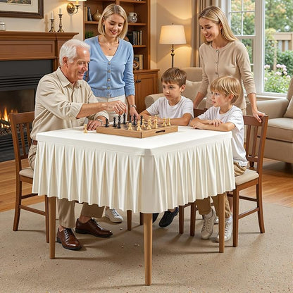 PARTISKY Ivory Spandex Square Tablecloths 48x48 Inch, 2 Pack Wrinkle Free Fitted Card Table Cloth Stretch Square Table Cover for Kitchen Dinner, Holiday Party, Wedding Banquet, Display Trade Show