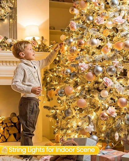 2 Pack String Lights Battery Operated with Timer, 66FT 200 LED Waterproof Battery Twinkle Lights, 8 Modes Fairy Light for Indoor & Outdoor Party Bedroom Porch Tree Christmas Decorations (Warm White)