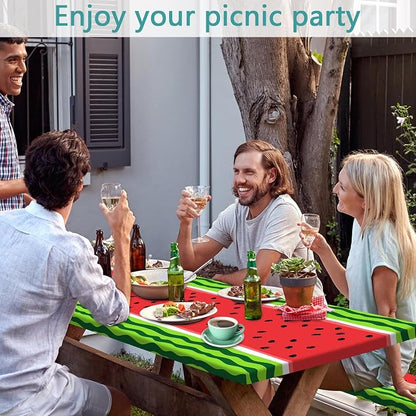 Watermelon Picnic Table Cover with Bench Covers and Bag | Camping Essentials Waterproof Fitted Tables and Seats Set Patio Outdoor Must Haves Stuff Tablecloth Rv Camper 3Pcs 30x60 Inch