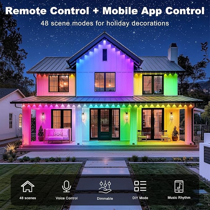 RCUICA 500FT Permanent Outdoor Lights Waterproof with Smart App Control Remote,DIY Scene Modes,Music Sync hronization,Eaves Lights for Garden Decor,Deck,Christmas (500FT)