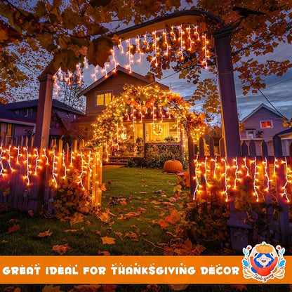 JMEXSUSS Orange Halloween Icicle Lights Outdoor, 800 LED Plug in | Waterproof, 8 Modes, Remote Control String Lights for Fireplace Eave Garden Patio Thanksgiving Fall Halloween Decor