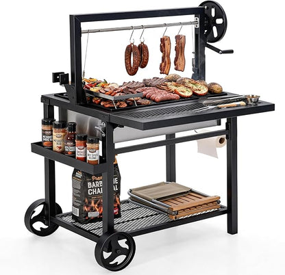 Captiva Designs Argentine Santa Maria Grill – Wood Fire and Charcoal BBQ with Adjustable Height Grates, Large Outdoor Open Fire Grill for Patio, Backyard Gaucho Grilling
