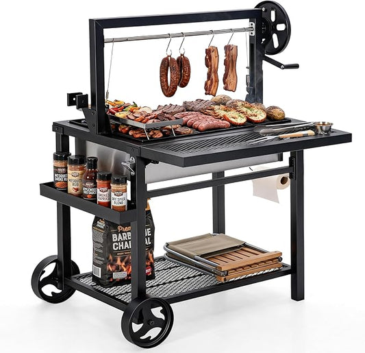 Captiva Designs Argentine Santa Maria Grill – Wood Fire and Charcoal BBQ with Adjustable Height Grates, Large Outdoor Open Fire Grill for Patio, Backyard Gaucho Grilling