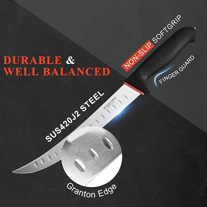 10-inch Curved Breaking Knife W/Sheath & SoftGrip Handle, Sharp Premium Butcher Knife Made of High Carbon Stainless Steel For Meat Cutting