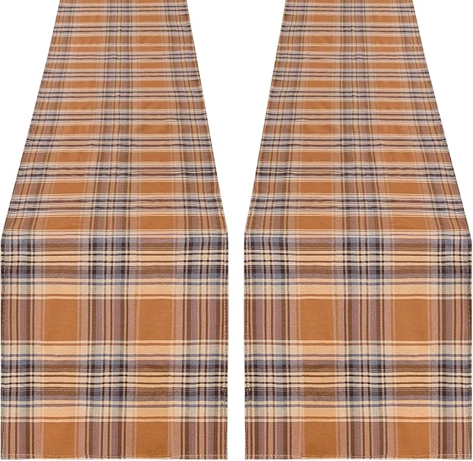 B-COOL Checkered Table Runners Plaid Fabric - 2PCS Rectangle 13x108 Inch Fall Themed Halloween Christmas Table Cloth for Indoor Outdoor Use Autumn Table Cover for Kitchen Home BBQs Parties