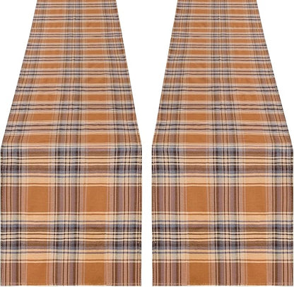 B-COOL Checkered Table Runners Plaid Fabric - 2PCS Rectangle 13x108 Inch Fall Themed Halloween Christmas Table Cloth for Indoor Outdoor Use Autumn Table Cover for Kitchen Home BBQs Parties
