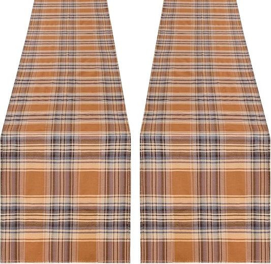 B-COOL Checkered Table Runners Plaid Fabric - 2PCS Rectangle 13x108 Inch Fall Themed Halloween Christmas Table Cloth for Indoor Outdoor Use Autumn Table Cover for Kitchen Home BBQs Parties