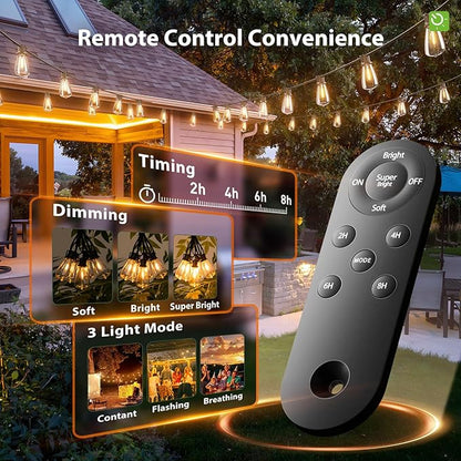 KYY 102FT(96+6) Solar String Lights Outdoor with USB Port Remote Control | LED Waterproof Solar Powered Patio with 32 Sockets, Heavy-Duty and UL Listed Porch Market Lights