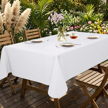 Smiry Rectangle Table Cloth 70x120 Inch, Waterproof Wipeable Vinyl Tablecloths Protector, Oil Spill Proof Plastic Table Cover for Dining, Picnic, Camping, Outdoor, White