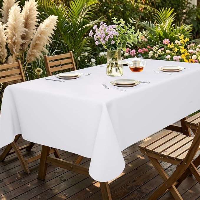 Smiry Rectangle Table Cloth 60x84 Inch, Waterproof Wipeable Vinyl Tablecloths Protector, Oil Spill Proof Plastic Table Cover for Dining, Picnic, Camping, Outdoor, White
