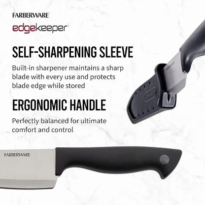 Farberware EdgeKeeper 6 Inch Chef Knife with Self-Sharpening Blade Cover, High-Carbon Stainless Steel Kitchen Knife for Slicing, Dicing, and Mincing
