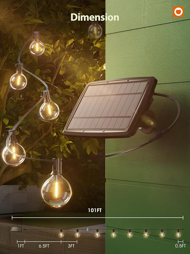 addlon 200FT Solar String Lights for Outside G50 Waterproof | with USB Port Solar Patio Lights Outdoor Solar Powered LED Bulbs 3 Light Modes for Backyard Porch Garden Market Bistro