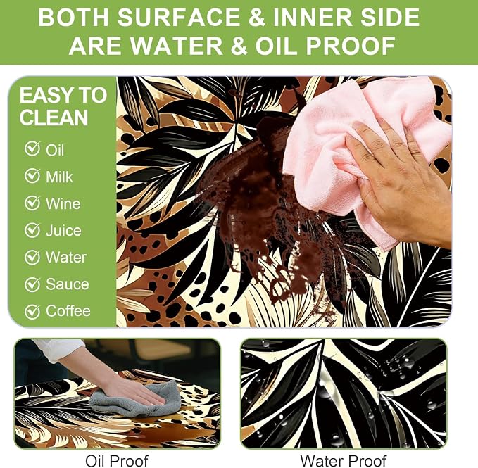 FOREVER QUEEN Picnic Table Cover with Bench Covers 72in,Waterproof Windproof Fitted Tablecloth,Leopard Print with Tropical Leaves Camping Essentials with Drawstring Bag for Patio,Park & Backyard