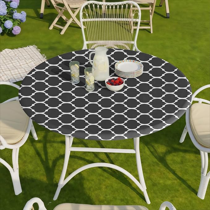 opstellen Fitted Round Tablecloths Reusable Stain Resistant Table Clothes Vinyl Indoor Outdoor Circular Cover for 45-54" Table House Party Gear Gifts Summer Autumn Camper Patio Picnic Accessories