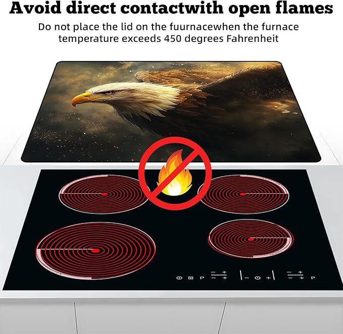 Multi-Design Stove Cover for Glass/Electric Stoves - 3-in-1 Heat-Resistant Protector Mat, Non-Slip Drying Rack 28"x20" (Eagle)
