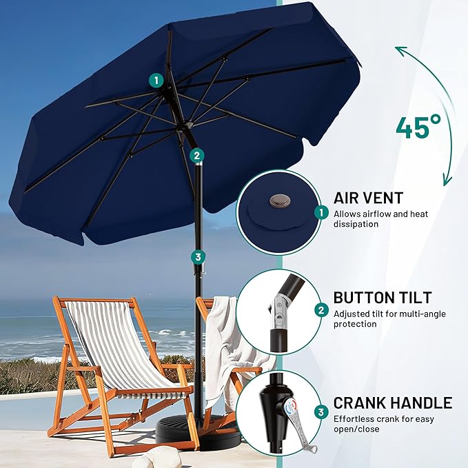 AreShark 9FT Valance Patio Umbrella, Outdoor Table Umbrella with Tilt and Crank, Outdoor Market Umbrellas W/ 8 Sturdy Ribs UV Protection for Garden, Deck, Backyard and Pool, Navy