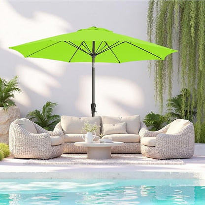 9FT Large Outdoor Patio Umbrella Pool Market Umbrella-UV Resistant, Easy Push Button Tilt and Crank, 8 Sturdy Ribs Heavy-Duty Table Umbrella for Deck, Backyard, Garden (Lime)