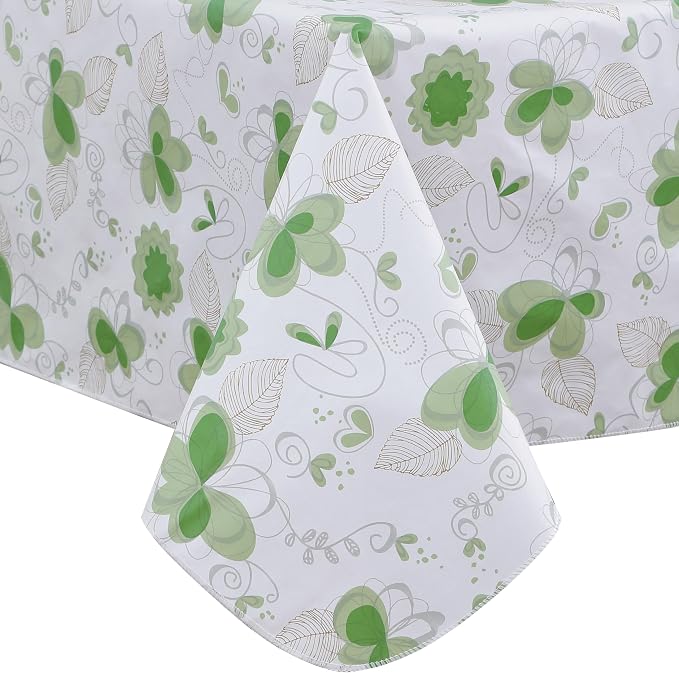 Heavy Duty Vinyl Tablecloth with Flannel Backing Waterproof Oil-Proof Plastic Table Cloth Stain-Resistant Wipeable Rectangle or Square Table Cover for Indoor and Outdoor (Floral and Leaf,54x54 Inch)