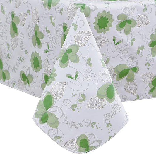 Heavy Duty Vinyl Tablecloth with Flannel Backing Waterproof Oil-Proof Plastic Table Cloth Stain-Resistant Wipeable Rectangle or Square Table Cover for Indoor and Outdoor (Floral and Leaf,60x84 Inch)
