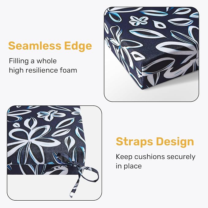 Outdoor Chair Cushions, Set of 4, 24"*24"*4", Water Resistant, Navy/White