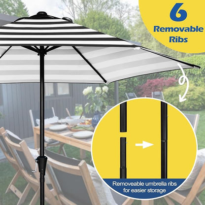 Sunnyglade 9FT Outdoor Patio Umbrella, Market & Table Umbrella with 6 Sturdy Ribs and Crank System, Fade-resistant & Waterproof for Garden Backyard Poolside Deck
