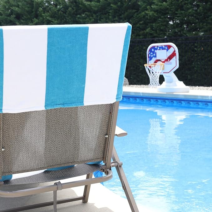 Superior Cabana Cotton Lounge Chair Cover, Outdoor Towel/Chaise Furniture Covers, Terry Cloth, Beach, Spa, Swim Accessories, Pool Chair Cover, Soft, Quick Drying, 32" x 102", Set of 6, Turquoise