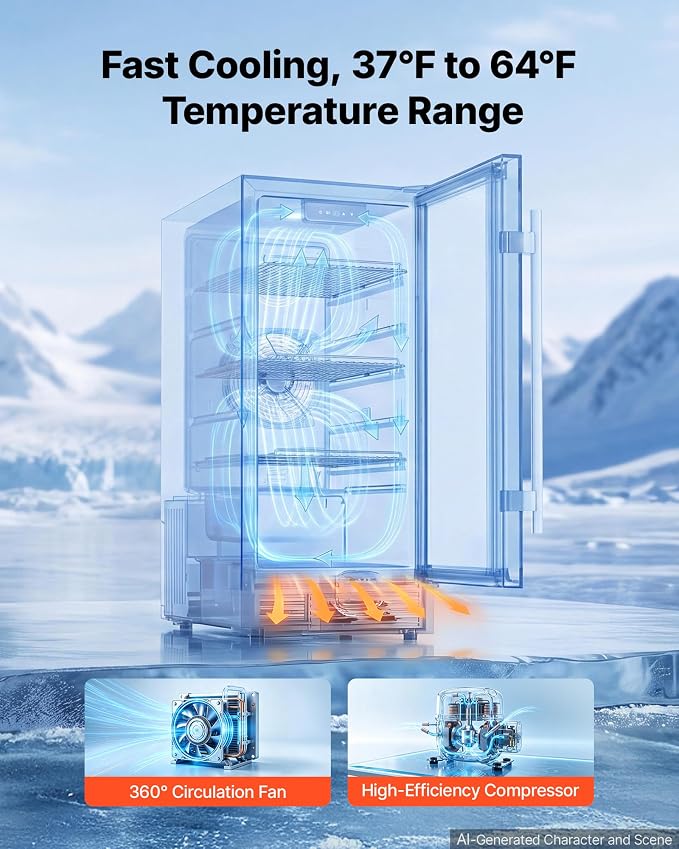 VEVOR Outdoor Beverage Refrigerator, 15 Inch Undercounter Drink Fridge | 304 Stainless Steel Door, 3.0 Cu. Ft, Hold 94 Cans, Powerful Cooling System, Built-in / Freestand Cooler, Home Bar & Patio
